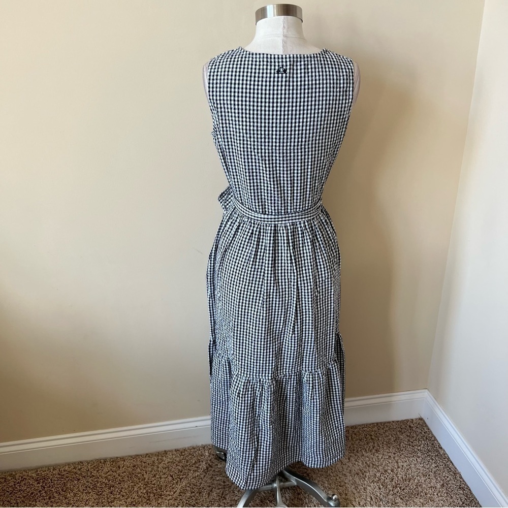 Barbour Navy and White Gingham V-Neck Midi Dress - Picture 8 of 13